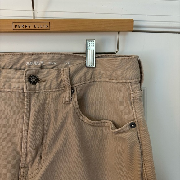 Old Navy Men’s Slim Five 5 Pocket Pants Light Khaki 32x34 Straight Leg Twill - Picture 5 of 10